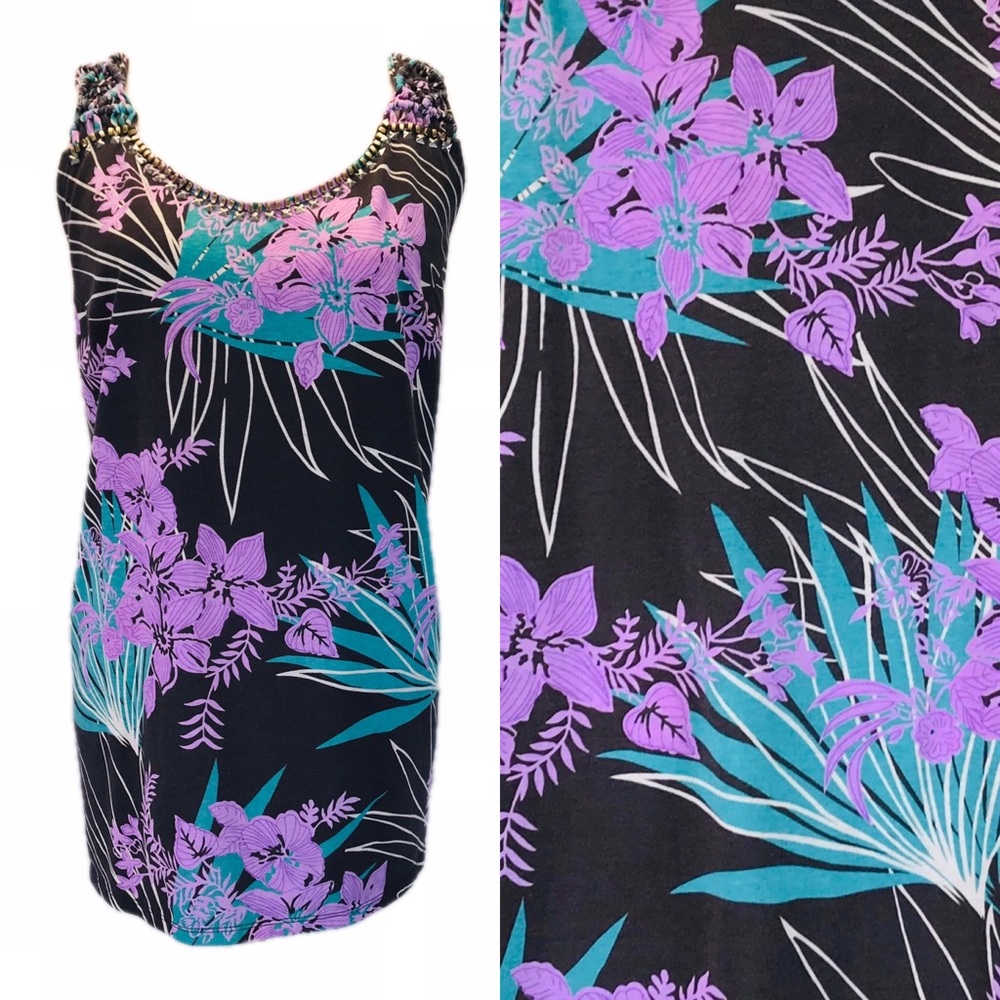 EUC Denim 24/7 Tropical Print Braided Strap Tank